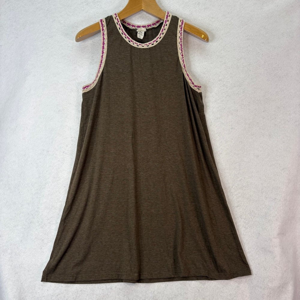 Natural Life Crochet Trim Knit Shift Dress Brown Womens Large Boho Cottagecore